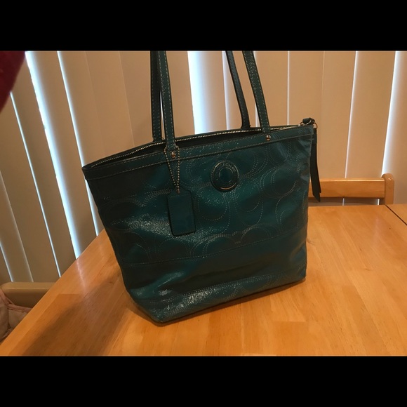 Teal coach zip tote. - Picture 4 of 8